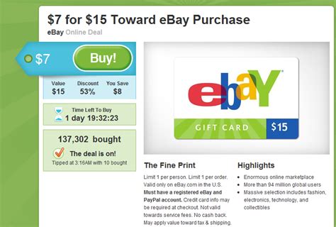 In addition to the $1000 max amount, there is a limit of four cards used for a single transaction. eBay Gift Card Today on Groupon! - Penny Auction Watch®