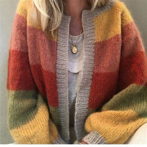 Silk Mohair Cardigan In Fall Stripe Colors Sweaters Knitwear