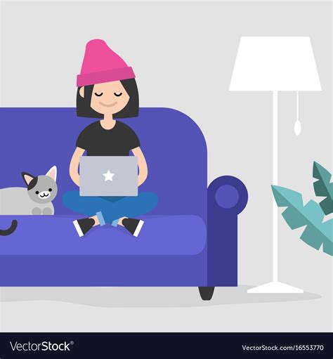 Young Female Freelancer Working At Home Flat Vector Image
