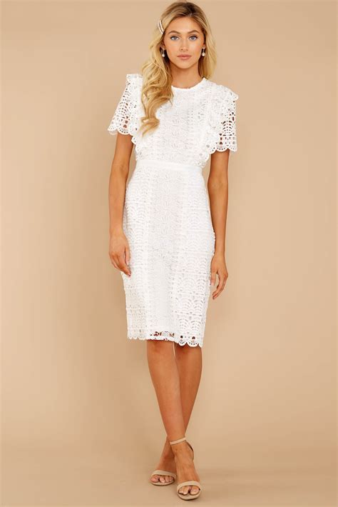 Timeless Combinations White Eyelet Dress Midi Short Sleeve Dress White Lace Midi Dress White