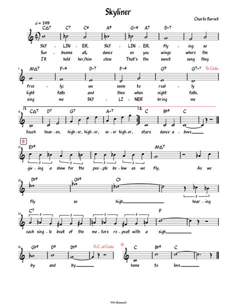 skyliner lead sheet with lyrics sheet music for piano solo easy