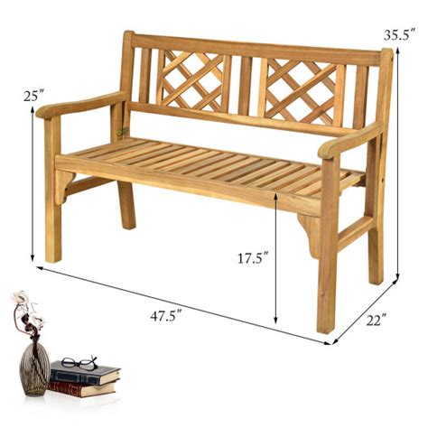 Patio Foldable Bench 4 Ft Outdoor Acacia Wood Bench Two Person Solid