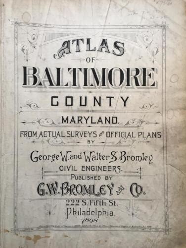 1898 Baltimore County Maryland Gw Bromley Title Page Atlas Map Ebay