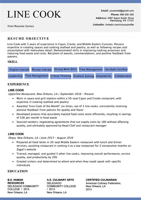 Line Cook Resume Sample And Writing Tips Resume Genius