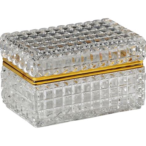 Large Clear Crystal Trinket Or Jewelry Casket Or Box With Hinged Lid
