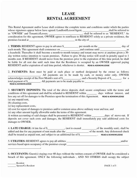 Residential Rental Agreement Form Unique Printable Sample Re Residential Re Lease