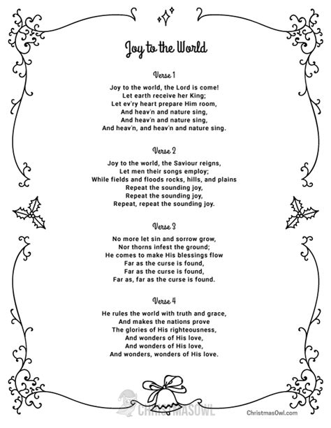 Free Printable Lyrics For Joy To The World