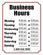 Free Printable Business Hours Sign Template - Printable Templates