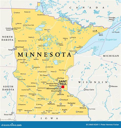 Minnesota Mn Political Map Us State Nicknamed Land Of 10000 Lakes