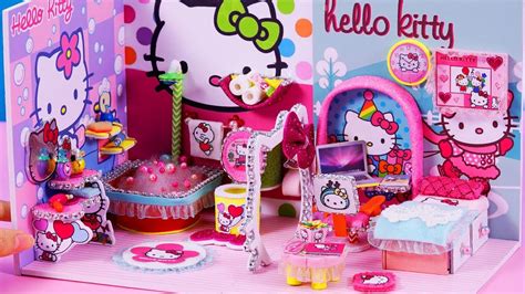 Hello kitty home furnishings in form of bedroom vanity and mirrors with nightstand even bedding will make sure about enchanting atmosphere inside of bedroom space with real cute pink theme. DIY Miniature Dollhouse Bathroom and Bedroom ~ Hello Kitty ...