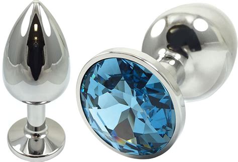 Pretty Plugs Aqua Crystal And Stainless Steel Butt Plug Small