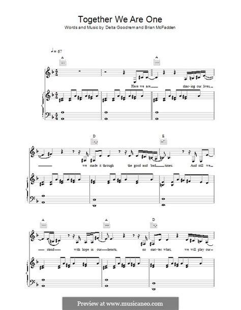 Together We Are One By B Mcfadden D Goodrem Sheet Music On Musicaneo