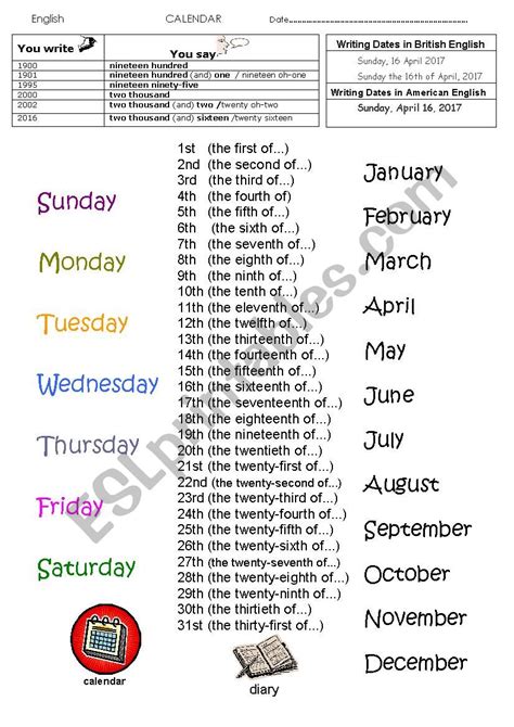 Calendar Esl Worksheet By Evinches