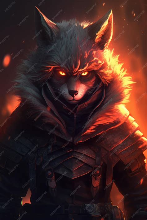 Premium Ai Image A Digital Art Of A Wolf Wearing Armor