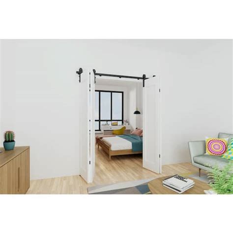 Quiet Glide 75 In Black Double Bi Fold Sliding Barn Door Track And