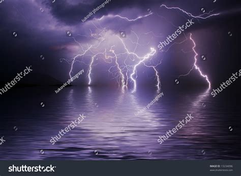 Lightning Storm Over Ocean Stock Photo 13234096 Shutterstock