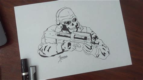 How To Draw Ghost Of Cod Modern Warfare 2 Stencil Art Of Ghost 2020