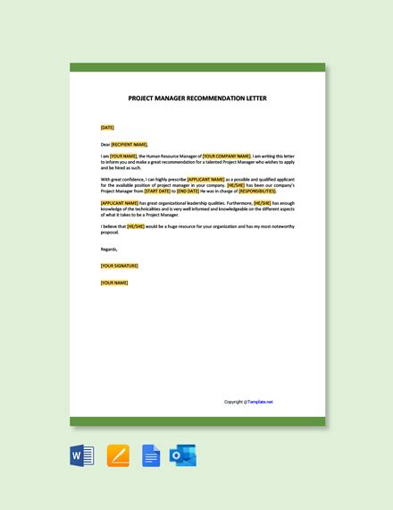 Project Manager Recommendation Letter Template Free Pdf Word Doc