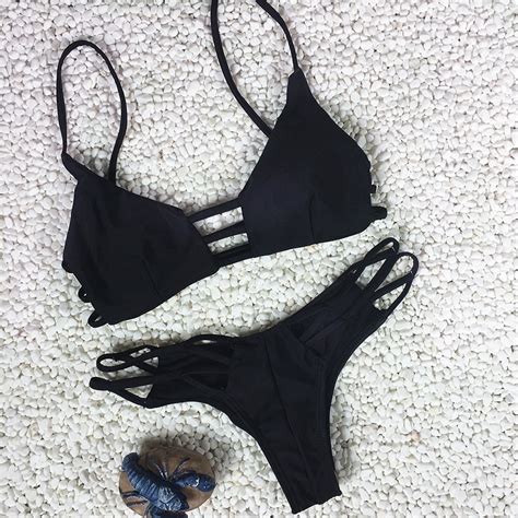 2018 New Arrival Sexy Bikini Set Black Bandage Swimsuit Women Push Up Padded Summer Bathing Suit