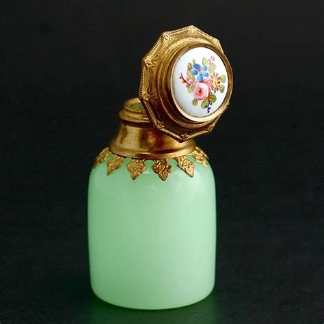 19th C French Grand Tour Green Opaline Glass Perfume Bottle Original