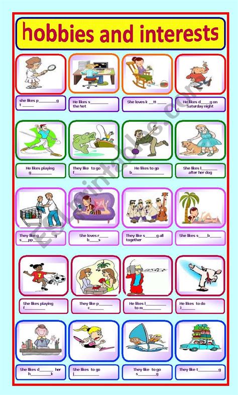 Hobbies And Interests Esl Worksheet By Patties