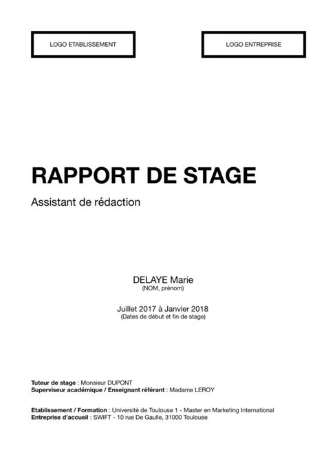 Exemple Rapport De Stage 3eme Page De Garde