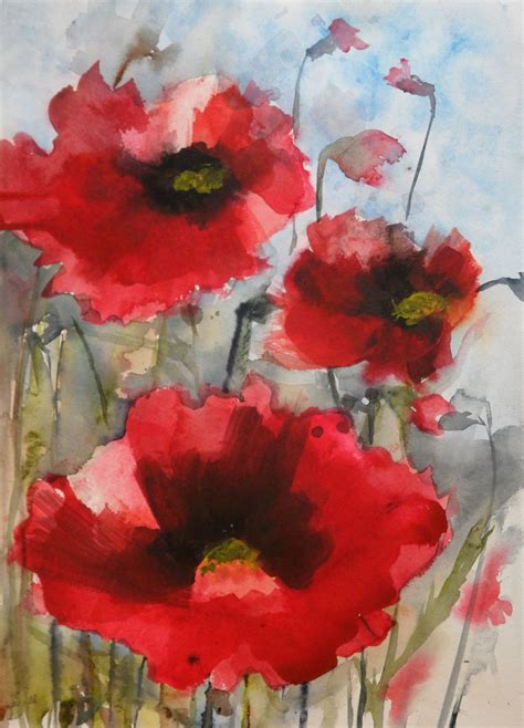 Red Poppies Watercolor Poppies Poppy Painting Flower Art Painting