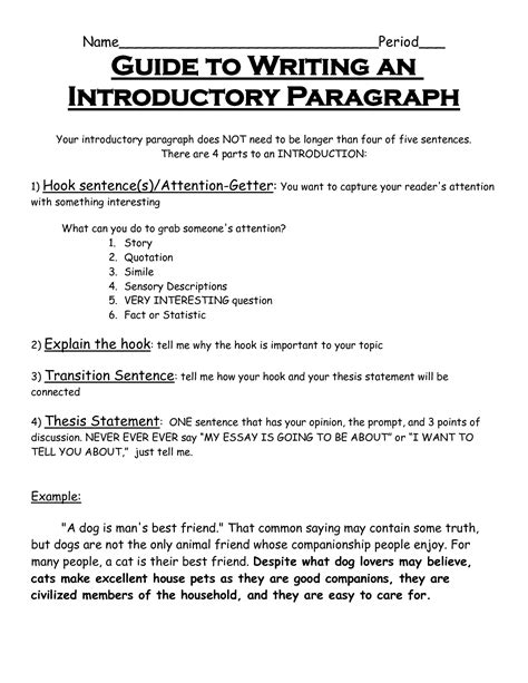 Introductory Paragraph Worksheet Worksheeto Com