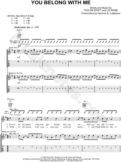 Taylor Swift You Belong With Me Taylor Swift Guitar Chords