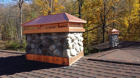 Natural Stone Chimney With Copper Cap And Copper Flashing