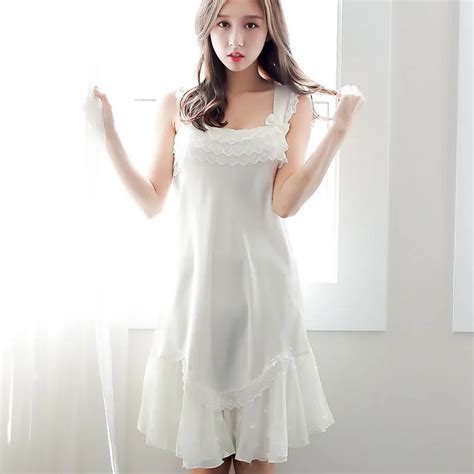 yomrzl a418 new arrival summer women s nightgown white cute sleepwear sweet sleeveless lace