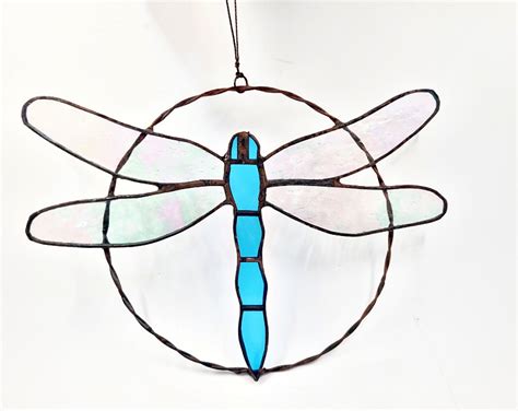 Stained Glass Blue Dragonfly 20cm Hello Indigo Halo