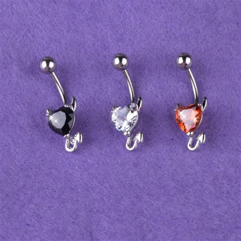 3 Color 316l Stainless Steel Garnet Heart Zircon Crystal Devil Belly Button Ring Navel Piercing