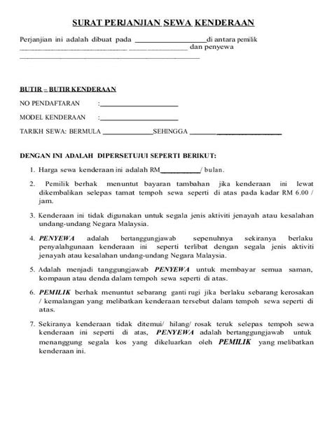 Contoh Surat Perjanjian Sewa Lori Malaysia Aydenkruwibarra Riset