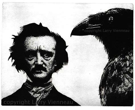 Edgar Allan Poe Raven Art Print Matted 8x8 Lllustration Ink