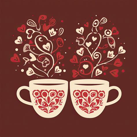 Two Cups Of Coffee With Heart Shaped Pattern Coffee Valentines Day