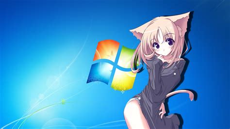Anime Cat Girl With Windows7 Background Wallpaper 2560x1440 778221 Wallpaperup