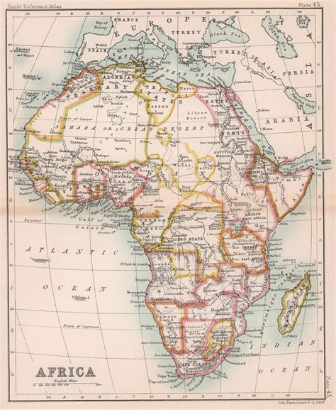 Colonial Africa Antique Map Bartholomew 1888 Old Plan Chart