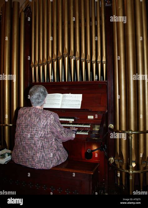 Woman Playing Church Organ Stock Photo Alamy