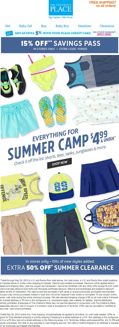 Childrens Place Coupons 15 Off Everything 50 Off Summer Clearance