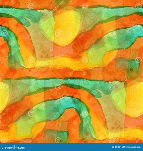 Pattern Orange Green Design Seamless Watercolor Stock Illustration