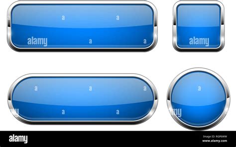 Blue Glass 3d Buttons With Chrome Frame Set Of Web Icons Stock Vector