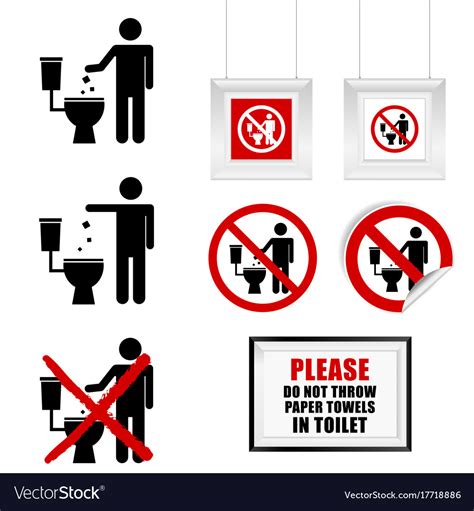 No Throw Paper Towels In Toilet Sign Set Vector Image