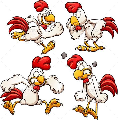 Cartoon Chicken With Different Poses Vector Clip Art Illustration With