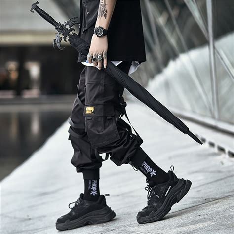 Cyberpunk Techwear Pants With Straps Black Japanese Streetwear