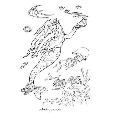 Detailed Mermaid Coloring Pages Coloringus