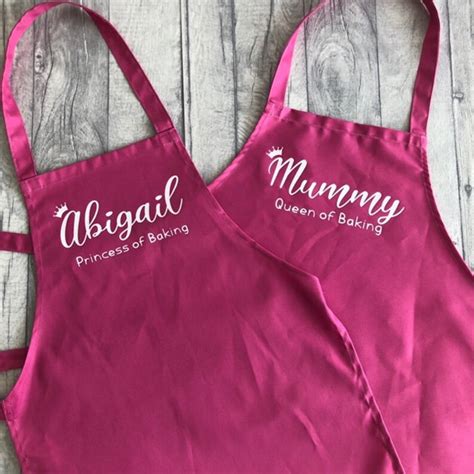 Personalised Queen And Princess Of Baking Pink Aprons Matching Etsy