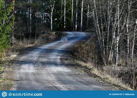 Narrow Gravel Road Through Forest Stock Image Image Of Winter Trail