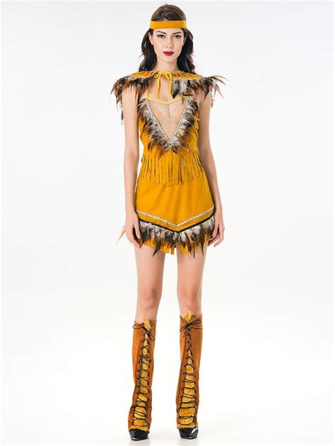 5pcsset Sexy Women Fringed Native Indians Princess Of Savage Forests Hunter Costume Halloween