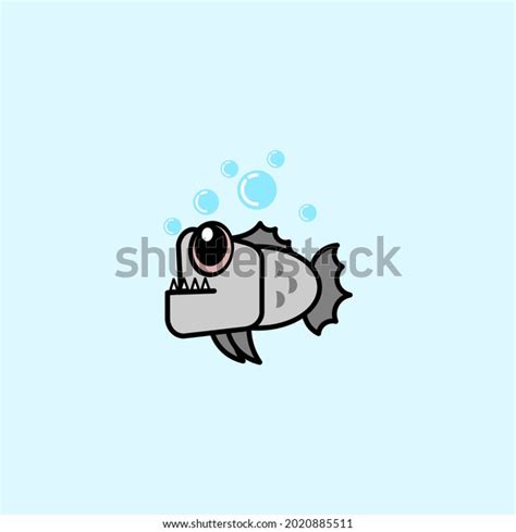 Cute Cartoon Piranha Vector Illustration Childrens Stock Vector